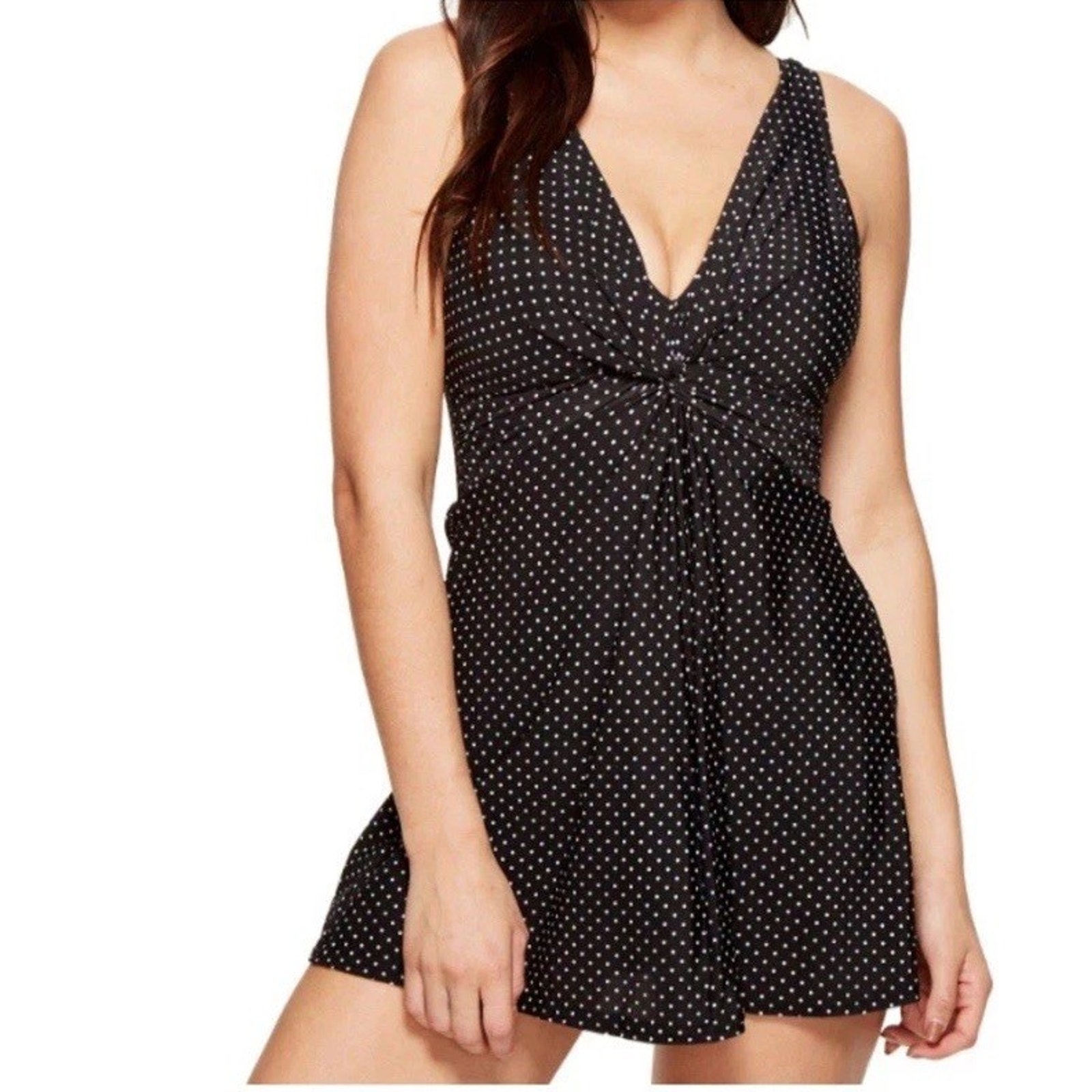 Miraclesuit Marais Black White Polka Dot Swimdress One Piece Slim Swimsuit Sz 12